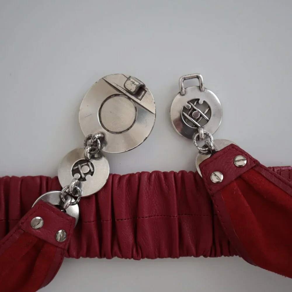 Vintage 80s Leather Belt with Embellished Metal Buckle | M/L